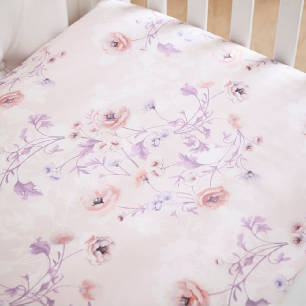 Monique Lhuillier Purple Floral Organic Crib Fitted Sheet Set